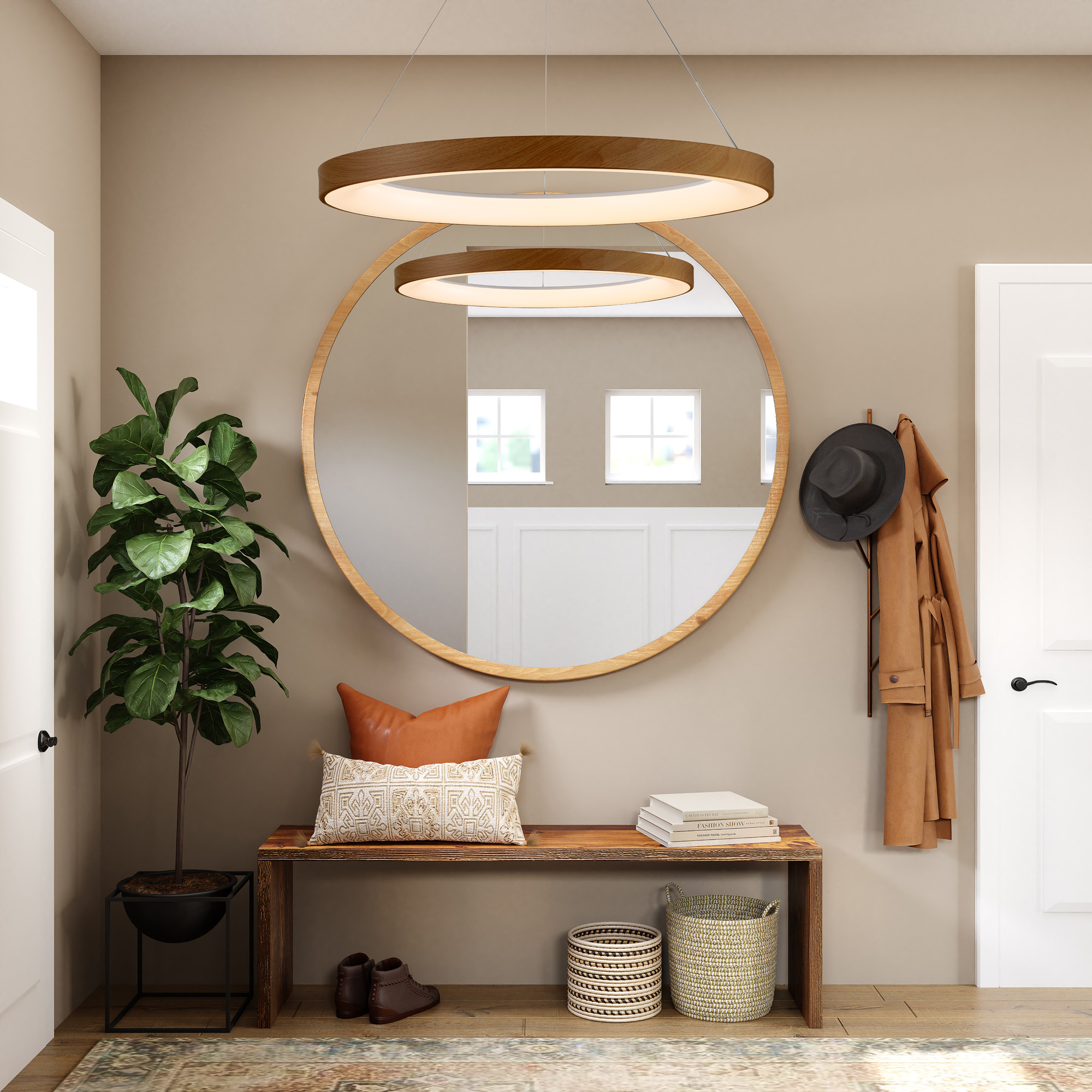 Niseko Wood Ceiling Lights Mantra Fusion Ring Pendants